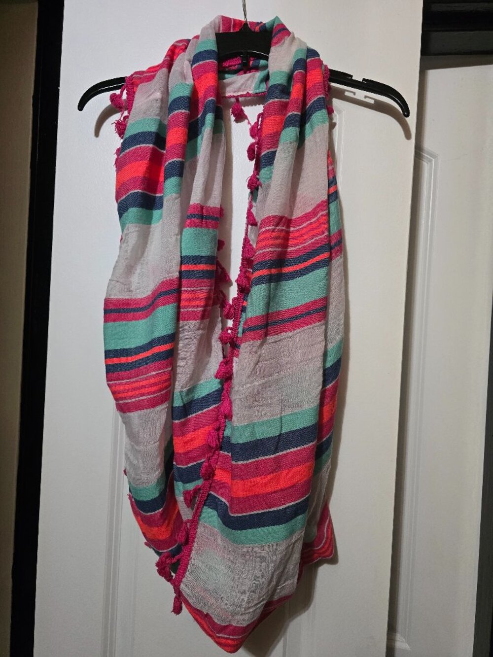 Women's Rounded Multi Colored Infinity Scarf W Fringes
